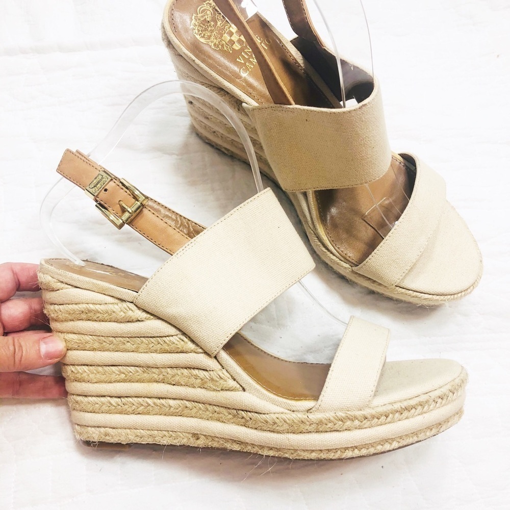 🔥 Vince Camuto beige 4” wedge sandals sz9.5 New